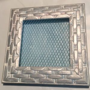 Silver & Blue Shimmery Jewelry Holder - Painted Frame/Mesh Fabric Insert